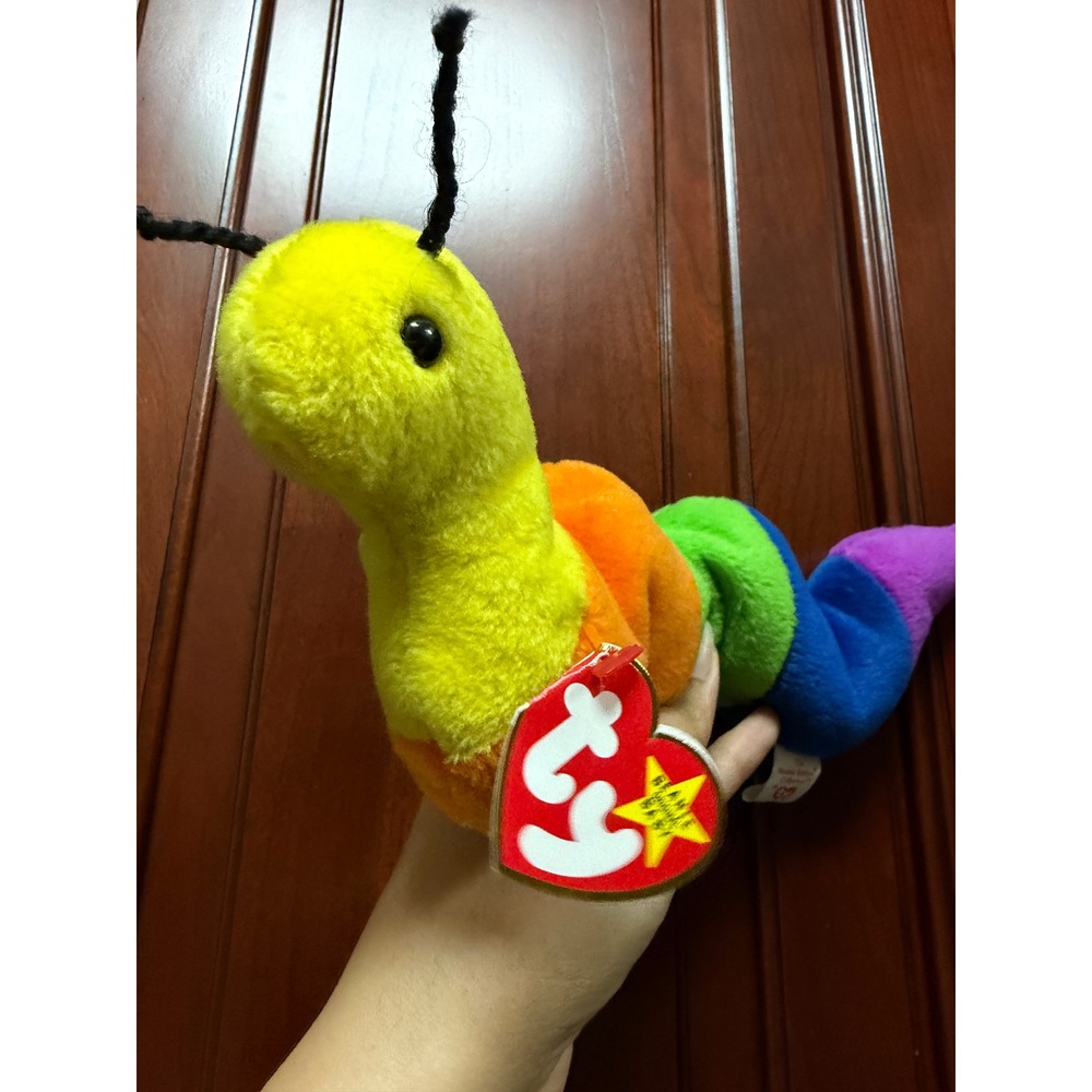 Ty Beanie Babies Inch the Worm Rainbow Plush 1995 Style 4044 Multiple Tag Errors